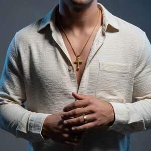 Mens Gold Plated Chevron Cross Pendant  For Men